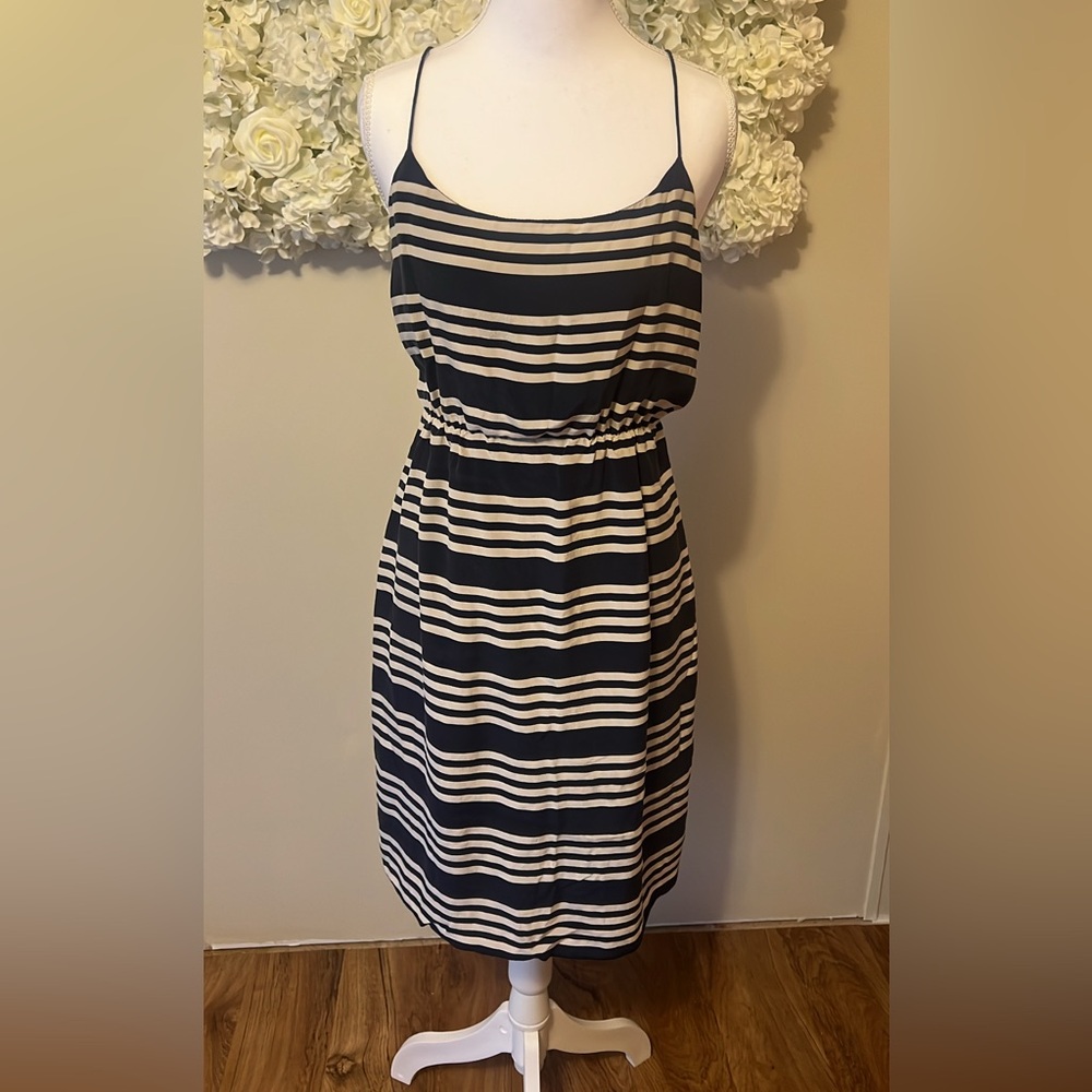 J. Crew Navy and White Striped Silk Mini Dress Coastal